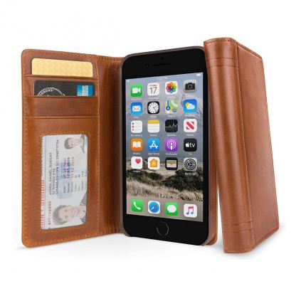 TwelveSouth Journal - луксозен кожен калъф тип портфейл за iPhone SE (2020), iPhone 8, iPhone 7 (кафяв) 4