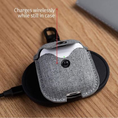 TwelveSouth AirSnap Leather Case - кожен калъф (ествествена кожа) за Apple Airpods (сив) 6