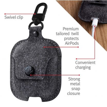 TwelveSouth AirSnap Leather Case - кожен калъф (ествествена кожа) за Apple Airpods (тъмносив) 2