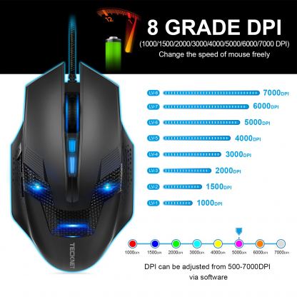 TeckNet GM299 Raptor Pro Gaming Mouse, 7000 DPI - геймърска мишка (за Mac и PC) (черен-син) 5