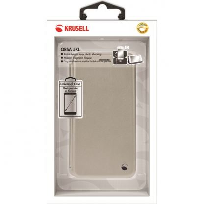 Krusell Orsa Folio Case 5XL - универсален кожен калъф  за смартфони до 6.3 инча, снабден със слот за кр. карти в сребрист  цвят 7