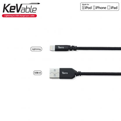 Torrii KeVable Lightning to USB (1 meter) - изключително здрав кевларен Lightning кабел за iPhone, iPad, iPod с Lightning (1 метър) (черен) 2
