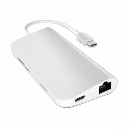 Satechi USB-C Aluminum Multiport Adapter - мултифункционален хъб за свързване на допълнителна периферия за компютри с USB-C (сребрист) 3