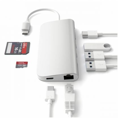 Satechi USB-C Aluminum Multiport Adapter - мултифункционален хъб за свързване на допълнителна периферия за компютри с USB-C (сребрист) 5