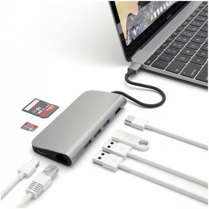 Satechi USB-C Aluminum Multiport Adapter - мултифункционален хъб за свързване на допълнителна периферия за компютри с USB-C (тъмносив) 2