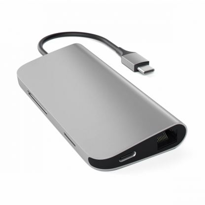 Satechi USB-C Aluminum Multiport Adapter - мултифункционален хъб за свързване на допълнителна периферия за компютри с USB-C (тъмносив) 3
