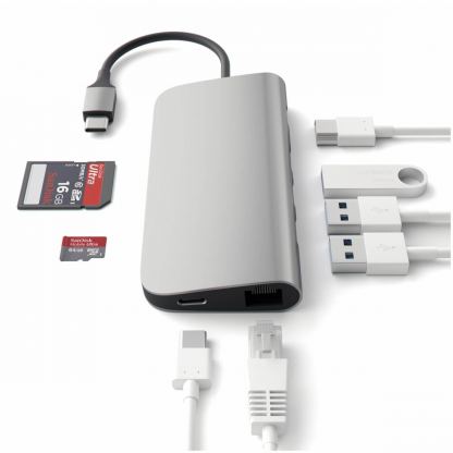 Satechi USB-C Aluminum Multiport Adapter - мултифункционален хъб за свързване на допълнителна периферия за компютри с USB-C (тъмносив) 5