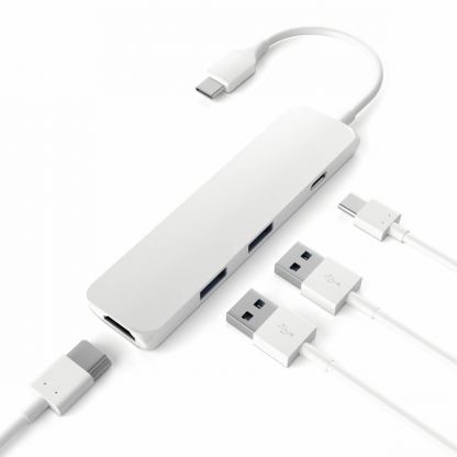 Satechi USB-C Multiport Adapter - мултифункционален хъб за свързване на допълнителна периферия за компютри с USB-C (сребрист) 3