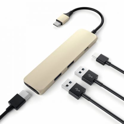 Satechi USB-C Multiport Adapter - мултифункционален хъб за свързване на допълнителна периферия за компютри с USB-C (златист) 3