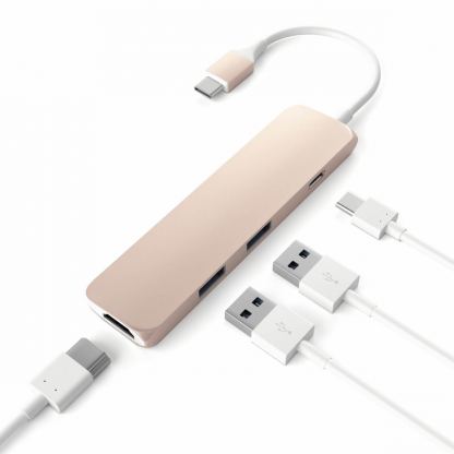 Satechi USB-C Multiport Adapter - мултифункционален хъб за свързване на допълнителна периферия за компютри с USB-C (розово злато) 2
