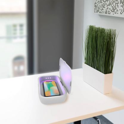 MyGuard UV-Box Sterilizer With Wireless Charger - поставка за безжично зареждане и UV стерилизатор за мобилни устройства до 6.7 инча (сив) 7