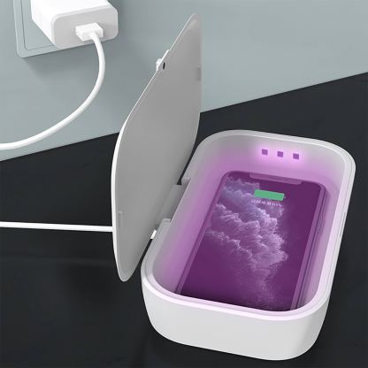 MyGuard UV-Box Sterilizer With Wireless Charger - поставка за безжично зареждане и UV стерилизатор за мобилни устройства до 6.7 инча (сив) 13