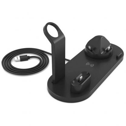 Docking Station QI Wireless Charger UD15 10W - док станция за устройства с Lightning, USB-C, MicroUSB, безжично зареждане на QI устройства, Apple Watch и Apple AirPods (черен) 2