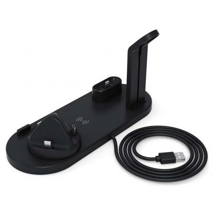 Docking Station QI Wireless Charger UD15 10W - док станция за устройства с Lightning, USB-C, MicroUSB, безжично зареждане на QI устройства, Apple Watch и Apple AirPods (черен) 3