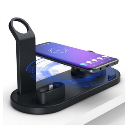 Docking Station QI Wireless Charger UD15 10W - док станция за устройства с Lightning, USB-C, MicroUSB, безжично зареждане на QI устройства, Apple Watch и Apple AirPods (черен) 6