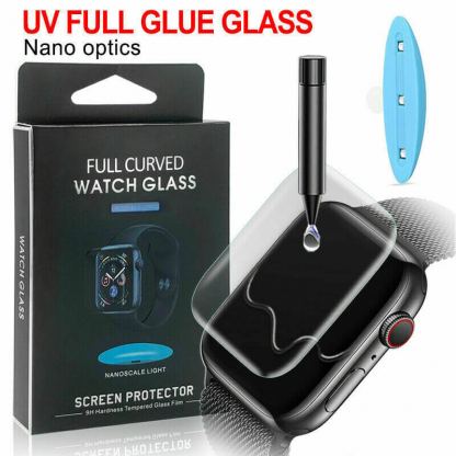 Nano Liquid UV Full Glue Tempered Glass - стъклено защитно покритие с течно лепило и UV лампа за целия дисплей на Apple Watch Series 5, 4 (44 mm) (прозрачен) 2