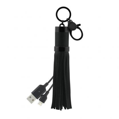 Rebecca Minkoff Power Tassel Lightning to USB Cable - кабел тип ключодържател и външна батерия (900 mAh) за всички устройства с Lightning порт (черен) 2