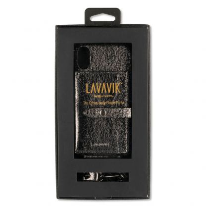 LAVAVIK Cross-Body Phone Purse with Card Compartment - кожен калъф с джоб и лента за врата за iPhone XS Max (сив) 3