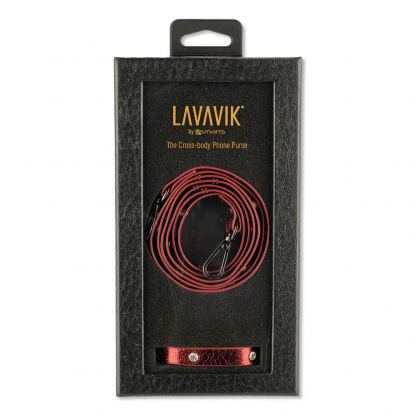 LAVAVIK Cross-Body Phone Purse with Card Compartment - кожен калъф с джоб и лента за врата за iPhone XS Max (червен) 3