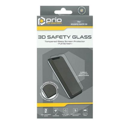 Prio 3D Glass Full Screen Tempered Glass Screen Protector - калено стъклено защитно покритие с извити ръбове за целия дисплей на Huawei Mate 20 (черен-прозрачен) 2