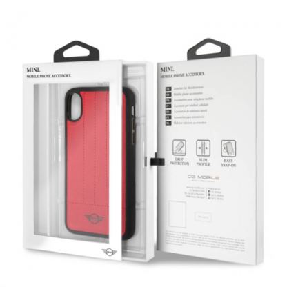 Mini Cooper Debossed Lines PU Soft Case - оригинален кожен кейс за iPhone XS, iPhone X (червен) 3
