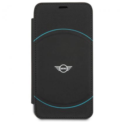 Mini Cooper Debossed Circle PU Leather Booktype Case - кожен калъф, тип портфейл за iPhone XS, iPhone X (черен) 4