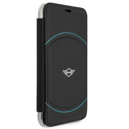 Mini Cooper Debossed Circle PU Leather Booktype Case - кожен калъф, тип портфейл за iPhone XS, iPhone X (черен) 8