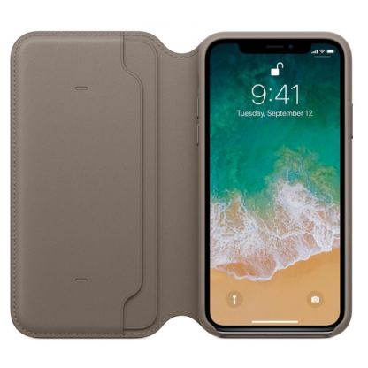 SDesign Original Leather Folio Case - качествен кожен (естествена кожа) калъф за iPhone XS, iPhone X (бежов) 2