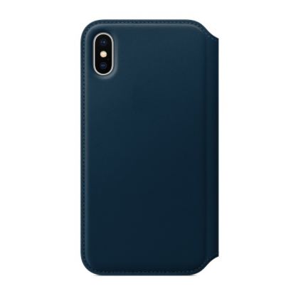 SDesign Original Leather Folio Case - качествен кожен (естествена кожа) калъф за iPhone XS,iPhone X (космическо синьо) 2