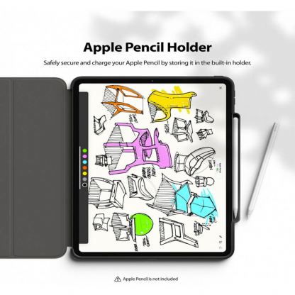 Ringke Smart Case - полиуретанов калъф с поставка и отделение за Apple Pencil 2 за iPad Pro 12.9 (2020) (черен) 4