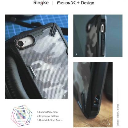 Ringke Fusion X Case - хибриден удароустойчив кейс за iPhone SE (2020), iPhone 8, iPhone 7 (черен-камуфлаж) 6