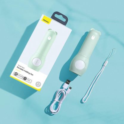 Baseus Tricolor Bear Portable Folding Fan - сгъваем мини вентилатор с външна батерия (зелен) 9