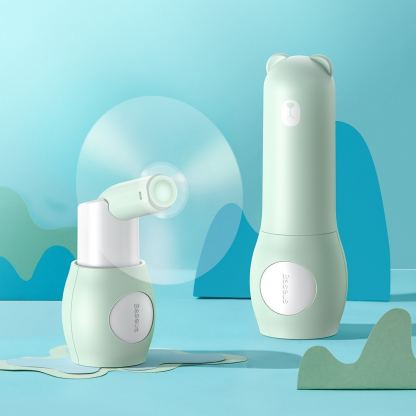 Baseus Tricolor Bear Portable Folding Fan - сгъваем мини вентилатор с външна батерия (зелен) 10