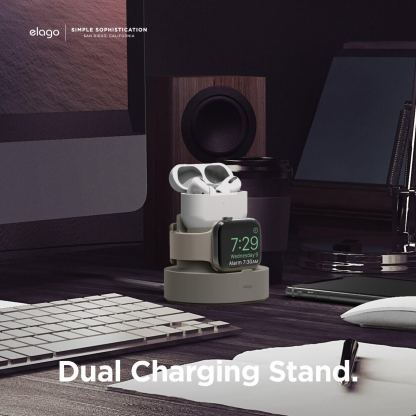 Elago Duo Charging Hub Pro - силиконова поставка за зареждане на iPhone, Apple Watch и Apple AirPods Pro (бяла) 3