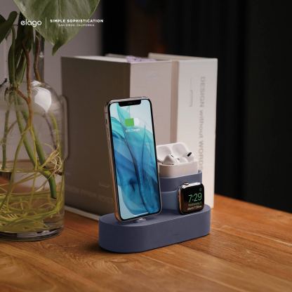 Elago Trio Charging Hub Pro - силиконова поставка за зареждане на iPhone, Apple Watch и Apple AirPods Pro (лилава) 8