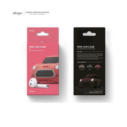Elago Airpods Mini Car Design Silicone Case - силиконов калъф с карабинер за Apple Airpods и Apple Airpods 2 (червен)  9