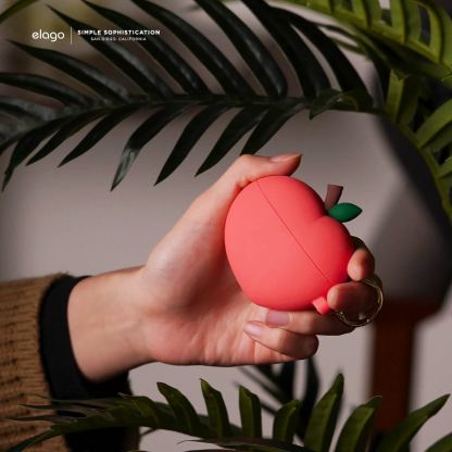 Elago Airpods Pro Peach Design Silicone Case - силиконов калъф с карабинер за Apple Airpods Pro (червен) 9