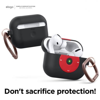 Elago Airpods Pro Retro AW6 Silicone Hang Case - силиконов калъф с карабинер за Apple Airpods Pro (черен)  4