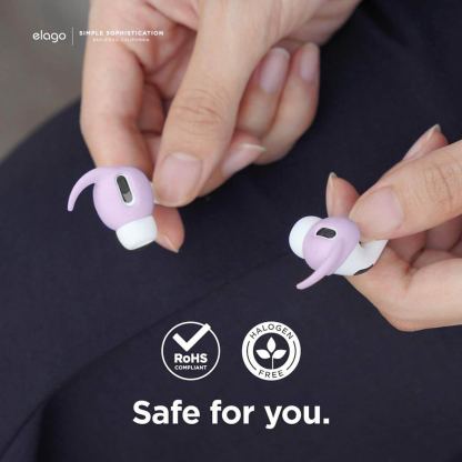 Elago Airpods Pro Earbuds Hooks - антибактериални силиконови калъфчета с вградени кукички за Apple Airpods Pro (4 чифта) (лилав) 2