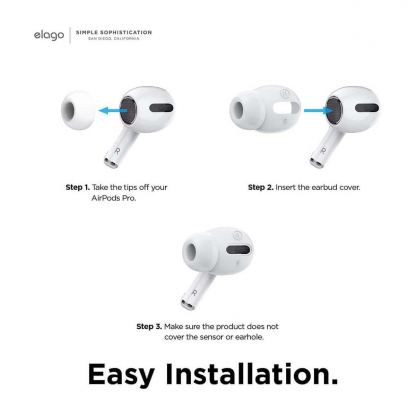 Elago Airpods Pro Earbuds Cover Plus Tips - антибактериални силиконови калъфчета с вградени тапички за Apple Airpods Pro (6 чифта) (бял-фосфор) 8