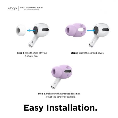 Elago Airpods Pro Earbuds Cover Plus Tips - антибактериални силиконови калъфчета с вградени тапички за Apple Airpods Pro (6 чифта) (лилав) 9