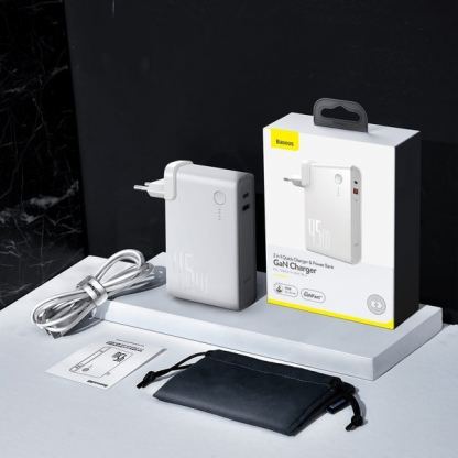 Baseus GaN Charger 45W Power Bank (PPNLD-H02) - външна батерия 10000 mAh и захранване за ел. мрежа с USB и USB-C изходи и технология за бързо зареждане (бял) 4