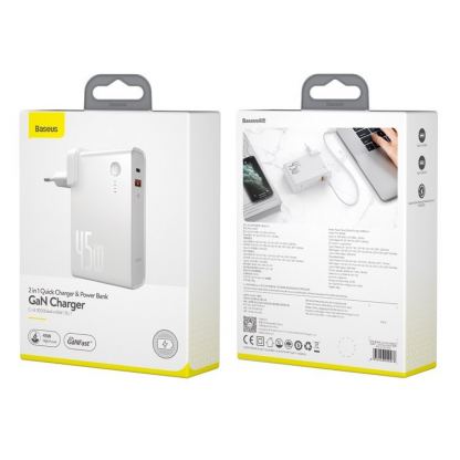 Baseus GaN Charger 45W Power Bank (PPNLD-H02) - външна батерия 10000 mAh и захранване за ел. мрежа с USB и USB-C изходи и технология за бързо зареждане (бял) 8
