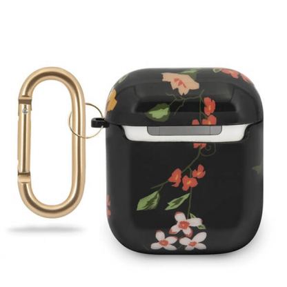 Guess Airpods Silicone Case Flower Collection No.3 - силиконов калъф с карабинер за Apple Airpods и Apple Airpods 2 (черен) 2