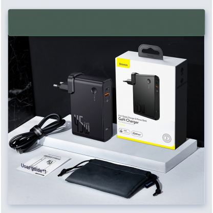 Baseus GaN Charger 45W Power Bank (PPNLD-C01) - външна батерия 10000 mAh и захранване за ел. мрежа с USB и USB-C изходи и GaN технология (черен) 6