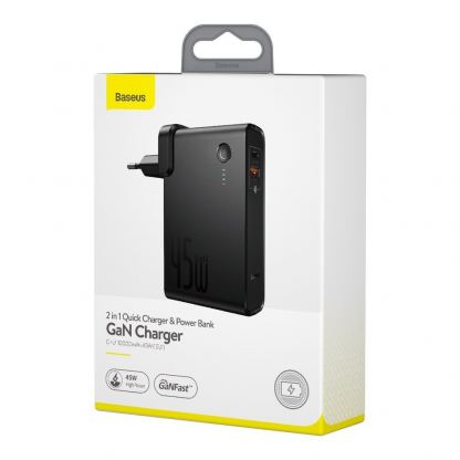 Baseus GaN Charger 45W Power Bank (PPNLD-C01) - външна батерия 10000 mAh и захранване за ел. мрежа с USB и USB-C изходи и GaN технология (черен) 8