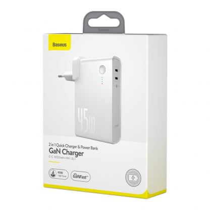Baseus GaN Charger 45W Power Bank (PPNLD-F02) - външна батерия 10000 mAh и захранване за ел. мрежа с 2 x USB-C изходи и GaN технология (бял) 9