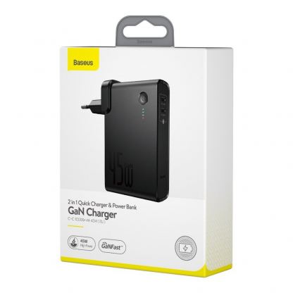 Baseus GaN Charger 45W Power Bank (PPNLD-F01) - външна батерия 10000 mAh и захранване за ел. мрежа с 2 x USB-C изходи и GaN технология (черен) 6