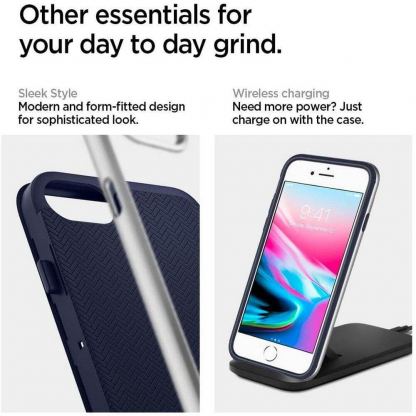 Spigen Neo Hybrid Case - хибриден кейс с висока степен на защита за iPhone SE (2020), iPhone 8, iPhone 7 (тъмносин-сребрист) 7