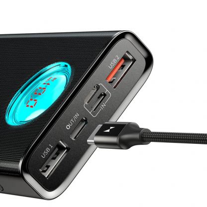 Baseus Ambilight Power Bank with Digital Display Quick Charge - външна батерия 20000 mAh с 2xUSB и USB-C изходи за зареждане на смартфони и таблети (черен) 6